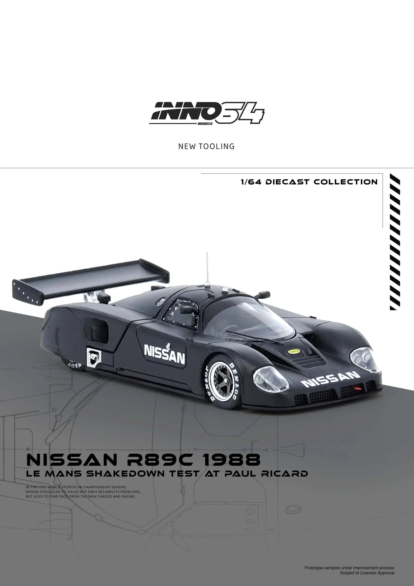 Inno64 1/64 Nissan R89C Le Mans Shakedown Test At Paul Ricard 1988 Black