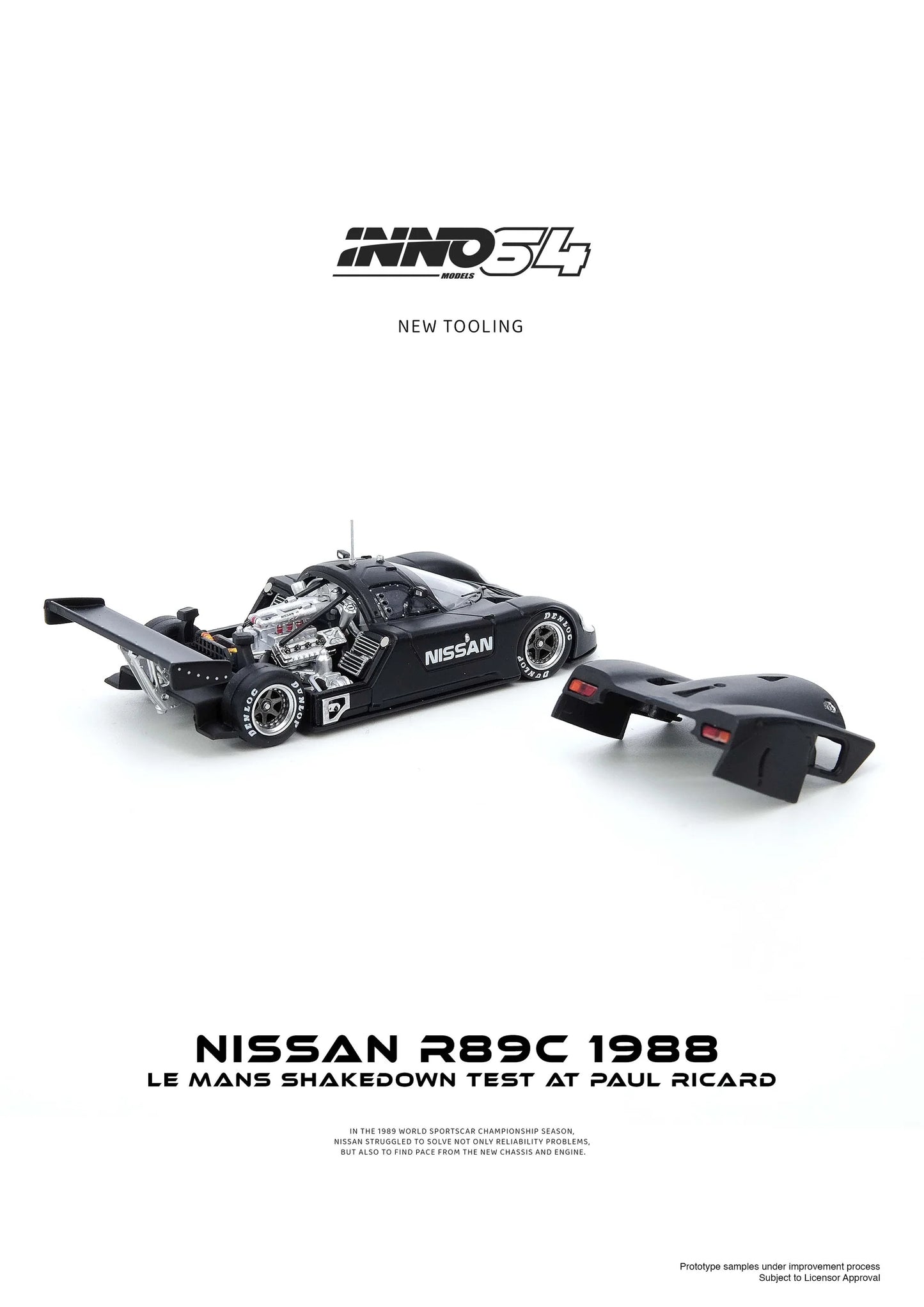 Inno64 1/64 Nissan R89C Le Mans Shakedown Test At Paul Ricard 1988 Black