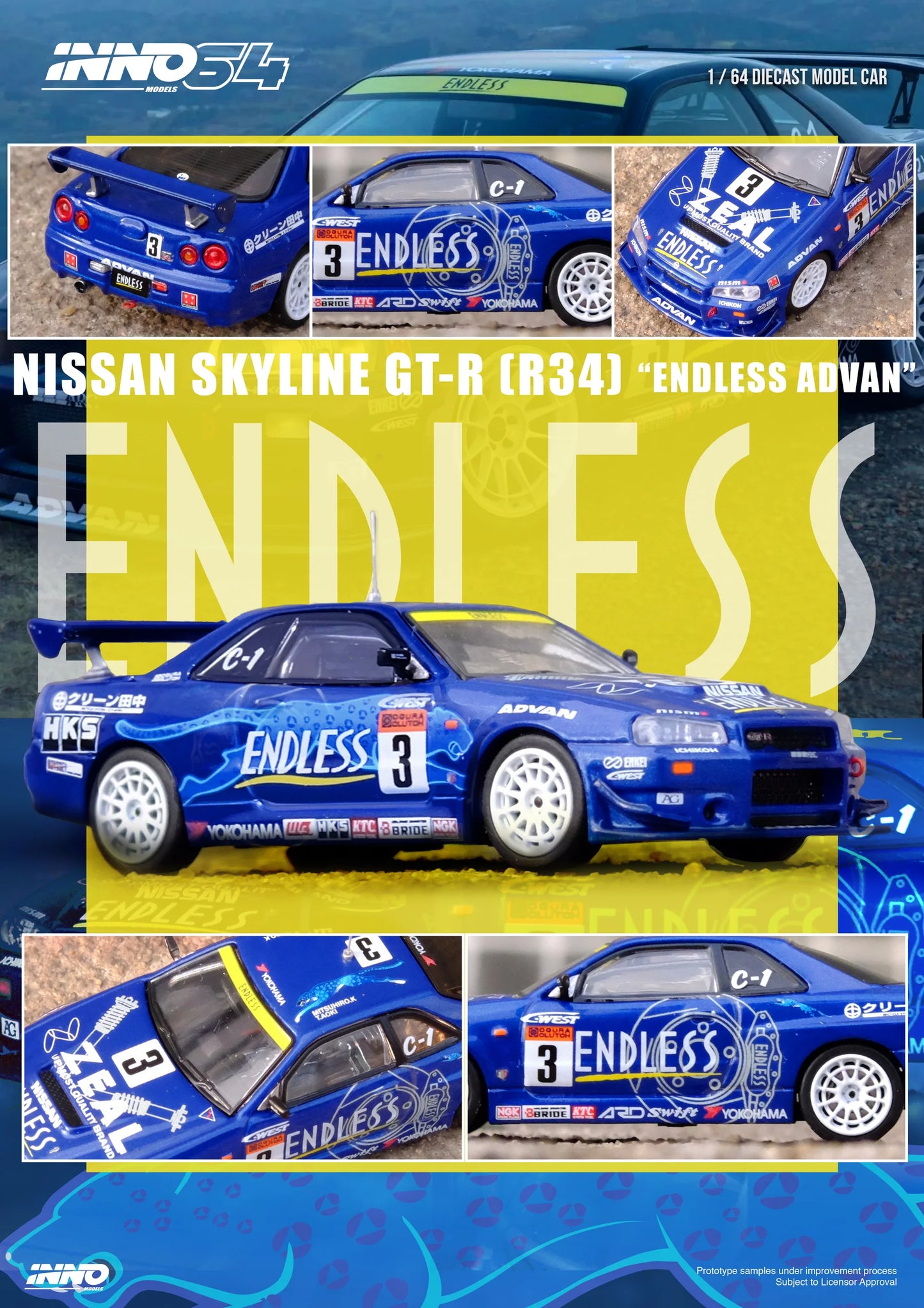 Inno64 1/64 Super Taikyu Series 2002 Winner Nissan Skyline GT-R (R34) #3 Endless Advan Blue
