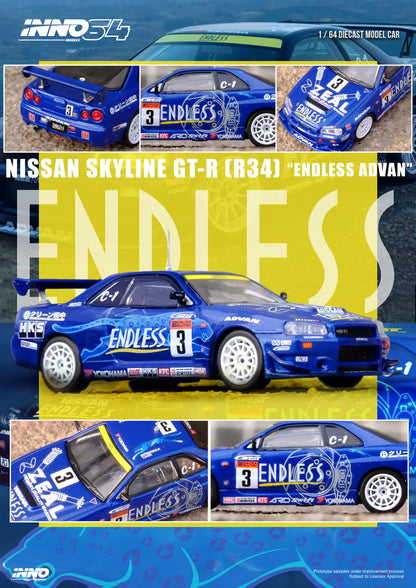 Inno64 1/64 Super Taikyu Series 2002 Winner Nissan Skyline GT-R (R34) #3 Endless Advan Blue