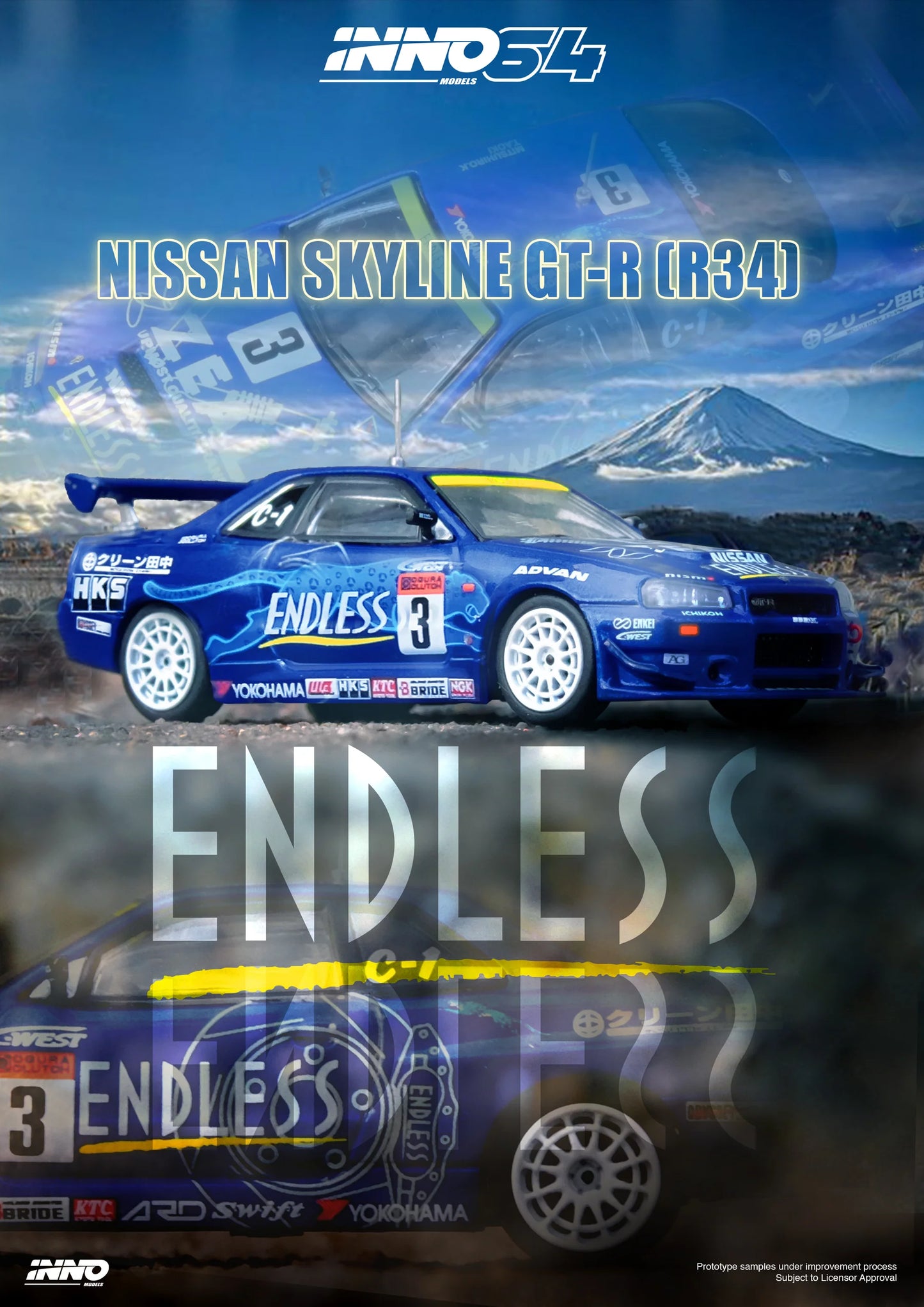 Inno64 1/64 Super Taikyu Series 2002 Winner Nissan Skyline GT-R (R34) #3 Endless Advan Blue