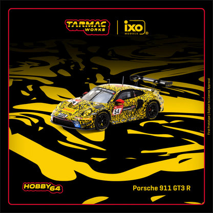 Tarmac Works x IXO 1/64 Porsche 911 GT3 R #54 Nurburgring 24h 2023  Yellow & Black - T64-084-23NUR54