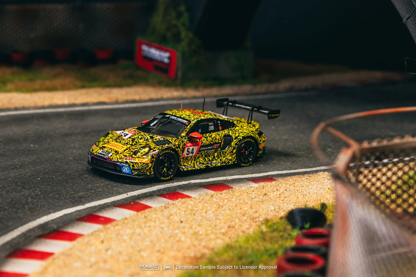 Tarmac Works x IXO 1/64 Porsche 911 GT3 R #54 Nurburgring 24h 2023  Yellow & Black - T64-084-23NUR54