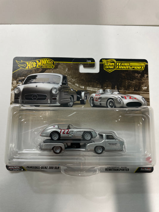 Hot Wheels 1/64 Car Culture Team Transport Mercedes-Benz 300 SLR & Mercedes-Benz Renntransporter Silver - JHX90 - Damaged Box