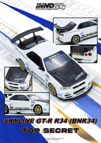 Inno64 1/64 Top Secret Nissan GT-R (R34) White - IN64-R34TS-WHI