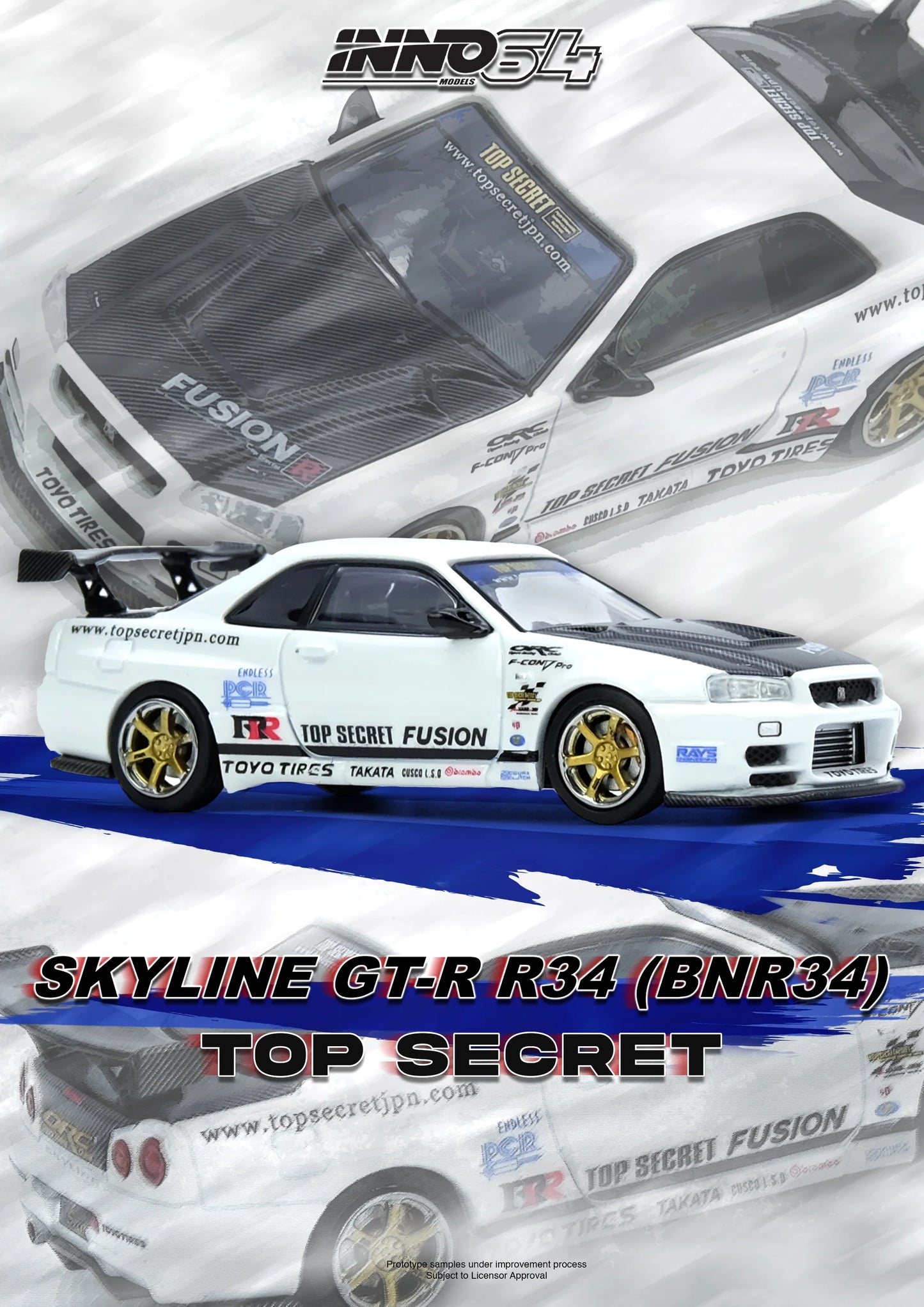 Inno64 1/64 Top Secret Nissan GT-R (R34) White - IN64-R34TS-WHI