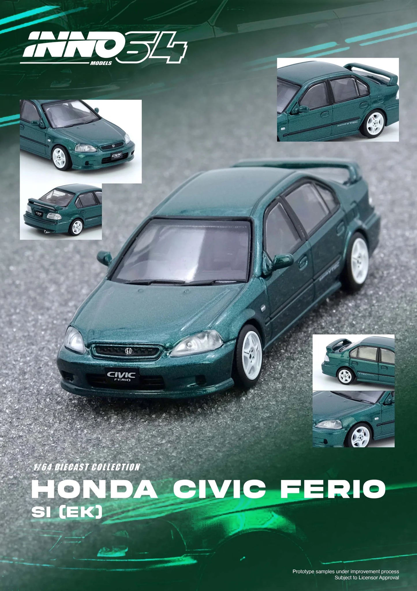 Inno64 1/64 Honda Civic Ferio Si (EK) Green- IN64-EKS-GREEN