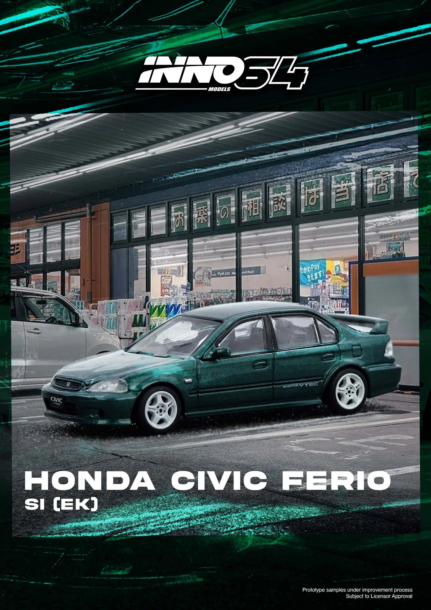 Inno64 1/64 Honda Civic Ferio Si (EK) Green- IN64-EKS-GREEN