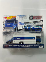 Hot Wheels 1/64 Car Culture Team Transport Custom Corvette Stingray coupe & Fleet Flyer Blue & White - Damaged Card