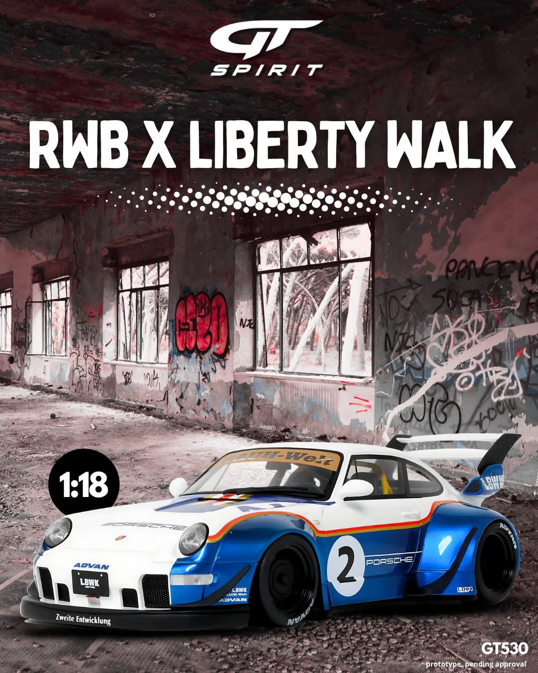 GT Spirit 1/18 2023 RWB x Liberty Walk White & Blue