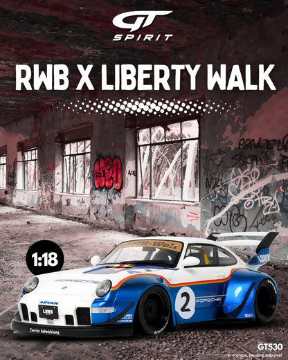 GT Spirit 1/18 2023 RWB x Liberty Walk White & Blue