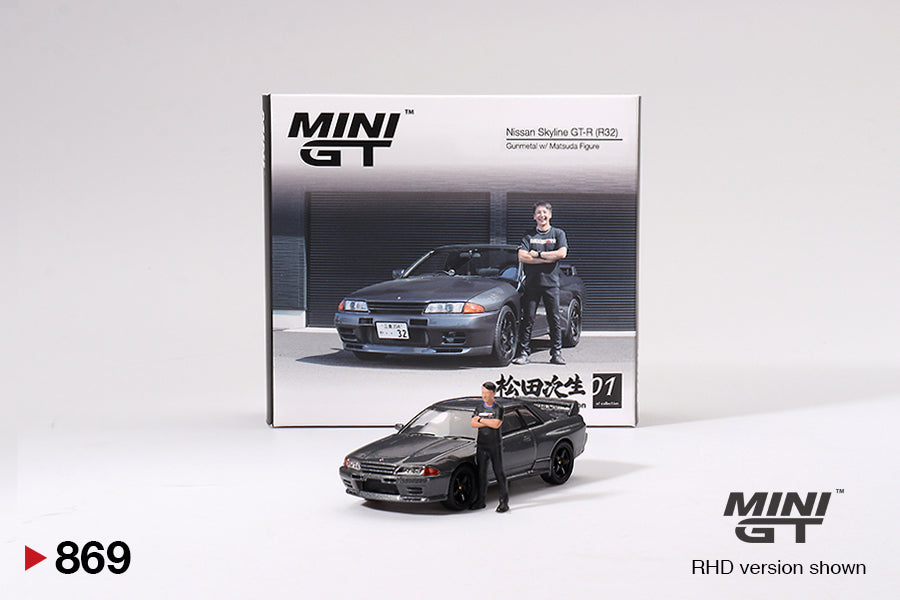 Mini GT 1/64 Nissan Skyline GT-R (R32) Gunmetal W/ Matsuda Figure Tsugio Matsuda Collection Black - MGT00869