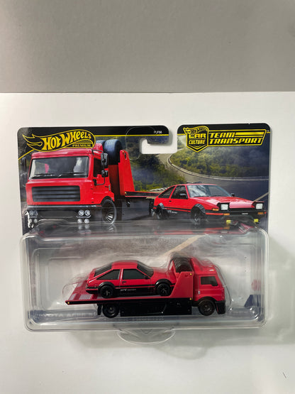 Hot Wheels 1/64 Car Culture Team Transport Toyota AE86 Sprinter Trueno & Fleet Street Red - JBM40 - Damaged Box