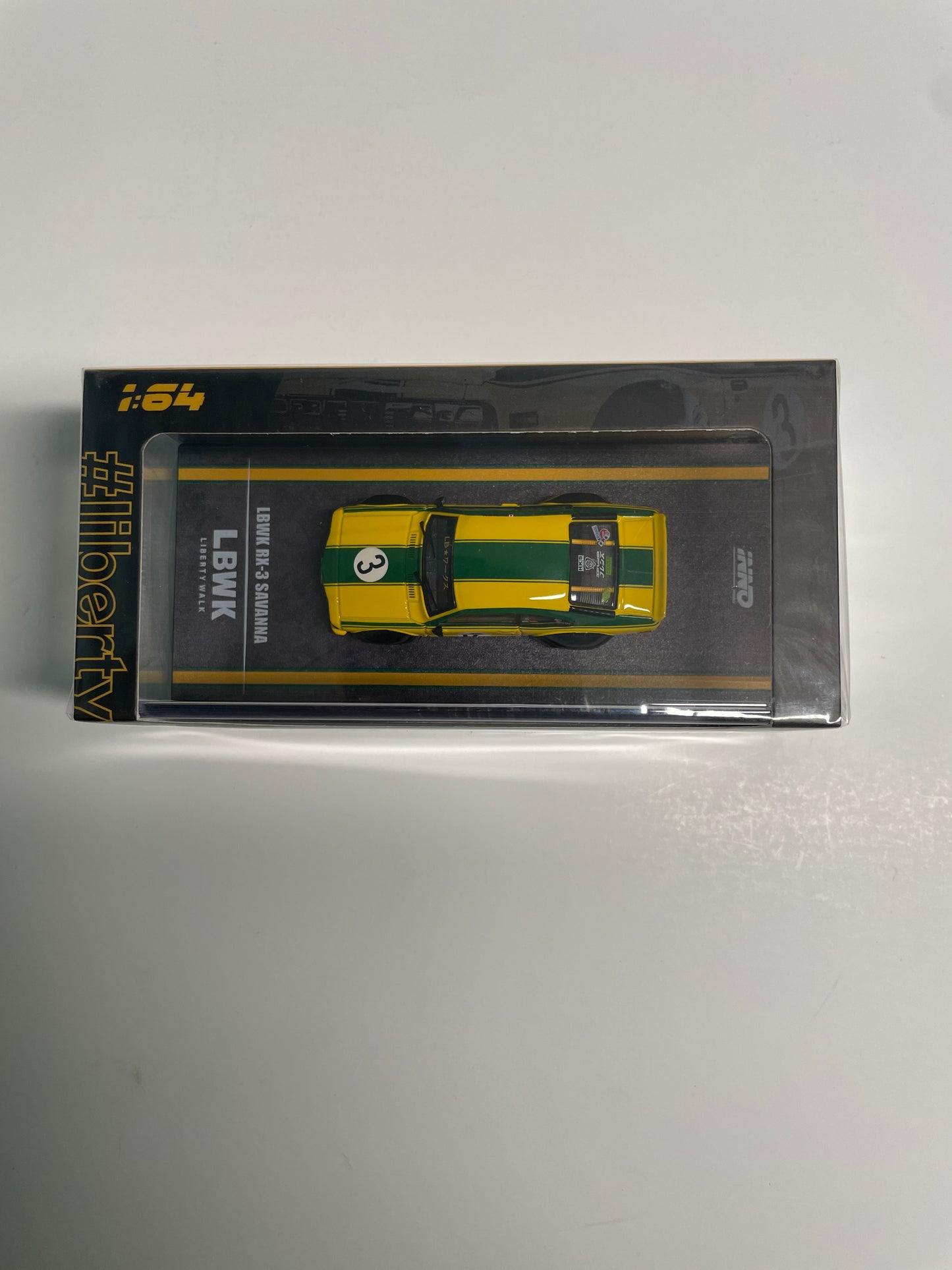 Inno64 1/64 LBWK Mazda RX-3 Savanna Yellow & Green