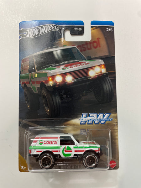 Hot Wheels 1/64 Speed Graphics Range Rover Classic Castrol White & Green