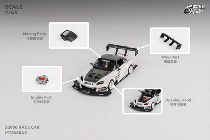 Micro Turbo 1/64 Honda S2000 Race Car Metallic White