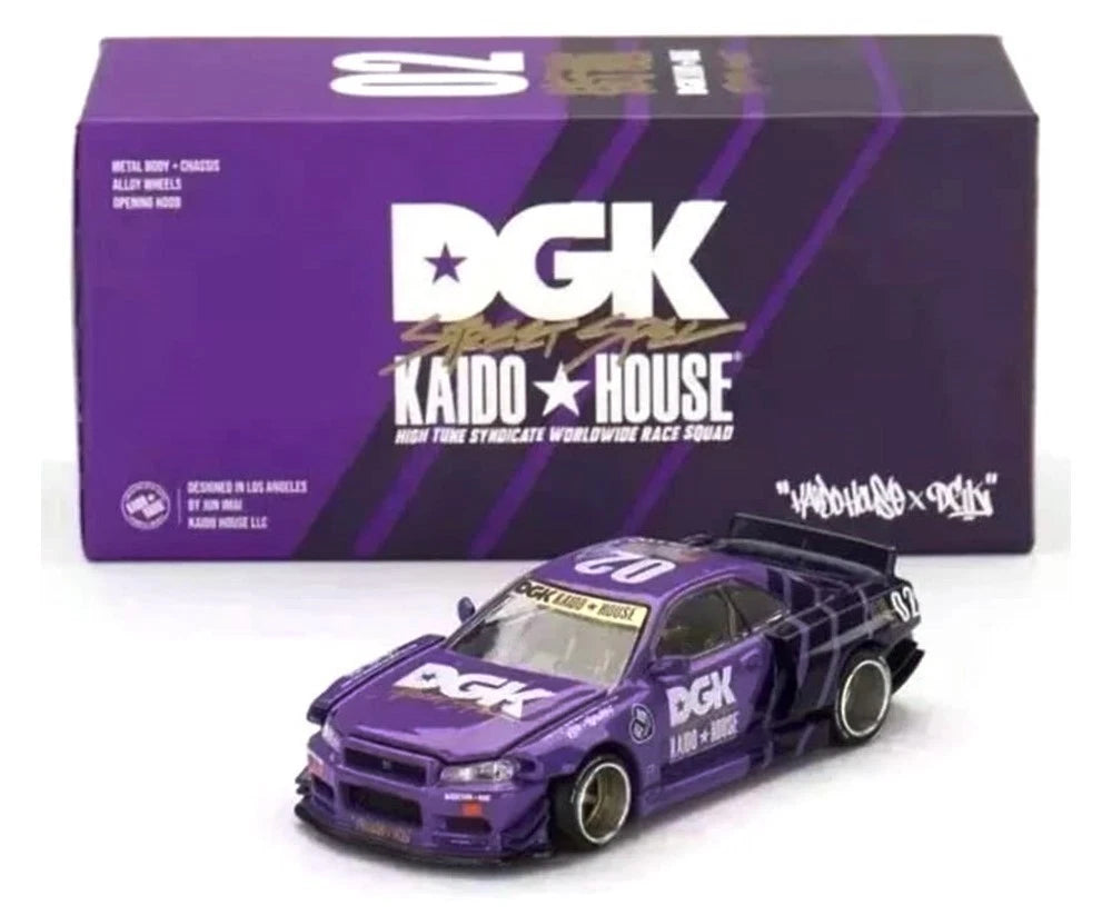 Mini GT x Kaido House 1/64 DGK Racing Squad Nissan Skyline GT-R (R34) Kaido Works x DGK V1 Purple