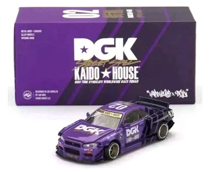 Mini GT x Kaido House 1/64 DGK Racing Squad Nissan Skyline GT-R (R34) Kaido Works x DGK V1 Purple
