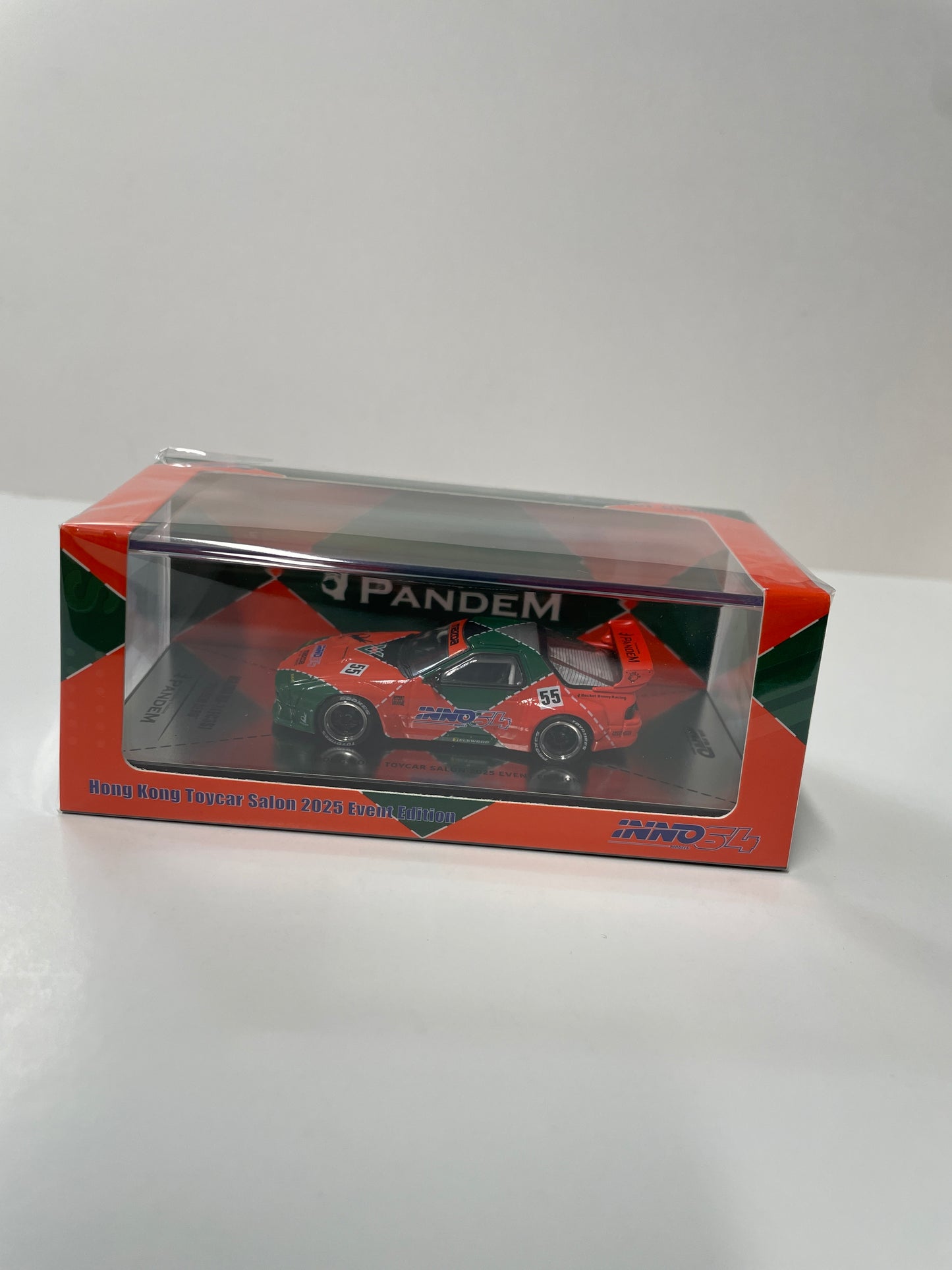 Inno64 1/64 Mazda RX-7 (FC3S) Pandem Aero n55 Hong kong Toycar Salon 2025 Event Edition Orange & Green