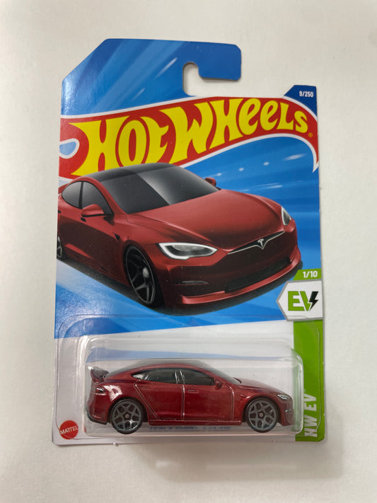 Hot Wheels 1/64 Tesla Model S Plaid Red - Damaged Box