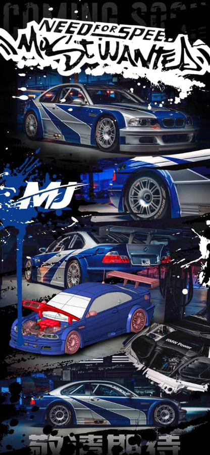 MJ Model 1/64 BMW M3 GTR E46 Silver & Blue Need for Speed