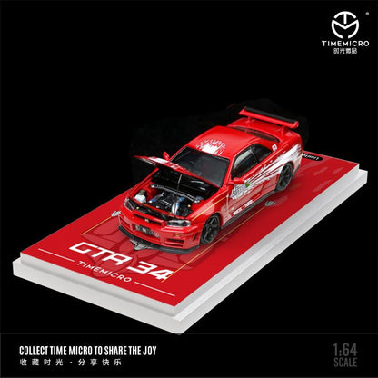Time Micro 1/64 Nissan GTR R34 Red w/ Figure
