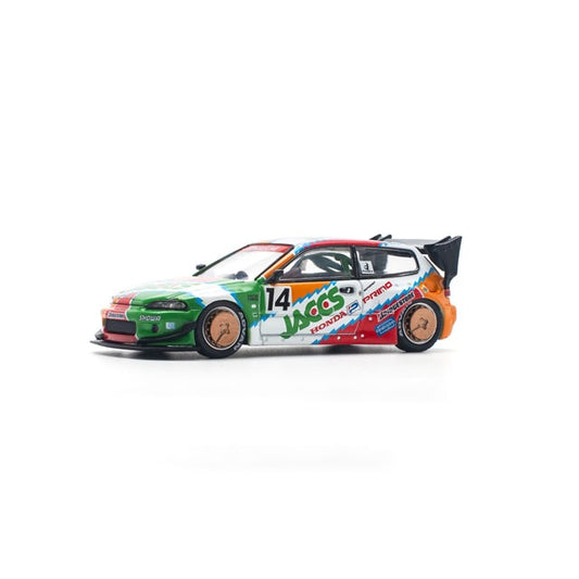 Pop Race 1/64 Pandem Honda Civic EG6 #14 Orange & Green