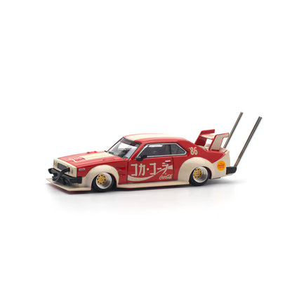 Pop Race x Tiny 1/64 Coca Cola Nissan Skyline C210 Kaido Racer (BOSOZOKU STYLE) Red - Pr64-0135