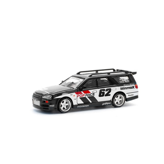 Pop Race 1/64 Nissan Stagea R34 Simon's Garage #62 black - PR64-0211