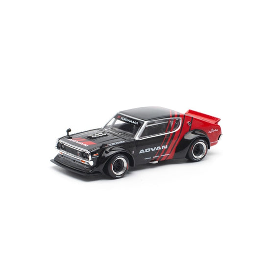 Pop Race 1/64 Nissan Skyline KPGC110 (Kenmeri) Advan Black & Red