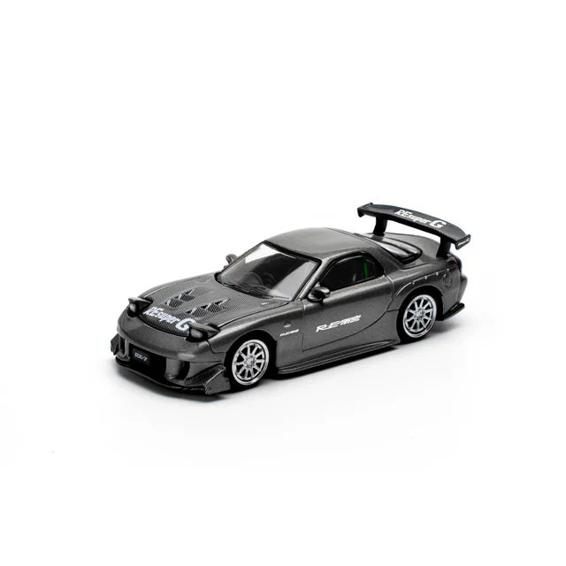 Pop Race 1/64 Mazda RX7 Re-Amemiya Widebody Gun Metal Black - PR64-0255