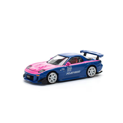 Pop Race 1/64 Mazda RX7 RE-AMEMIYA Blue Pink - PR64-0240