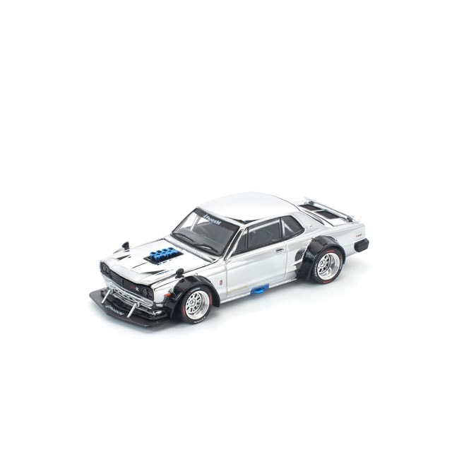 Pop Race 1/64 Hong Kong Toycar Salon 2025 Nissan Skyline GT-R V8 Drift (Hakosuka) Silver Chrome - PR64-0330