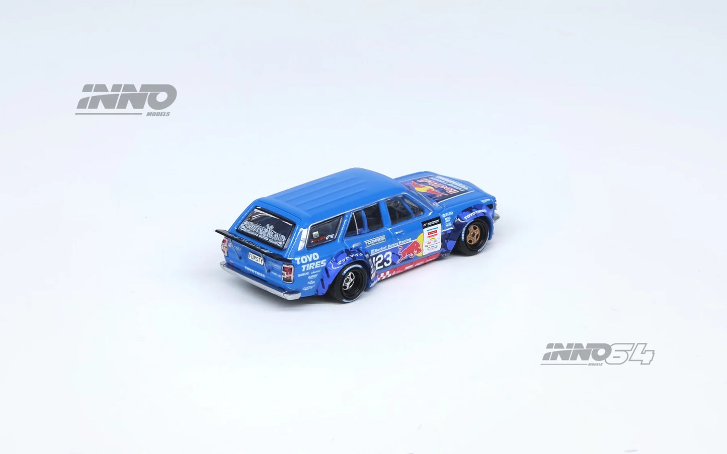 Inno64 1/64 Mazda RX3 Station Wagon Mad Mike 1976 D1GP 2024 Series Blue - IN64-RX3P-D1GP24