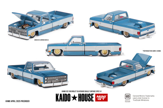 Mini GT x Kaido House 1/64 Chevrolet Silverado Dually Vintage Spec V1 Blue & White - KHMG192