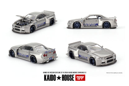 Mini GT x Kaido House 1/64 Nissan Skyline GT-R (R34) Kaido Works Shinjuku v1 Silver