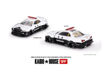 Mini GT x Kaido House 1/64 Nissan Skyline GT-R (R34) Kaido Works V2 Aero (Japan Police) Black & White