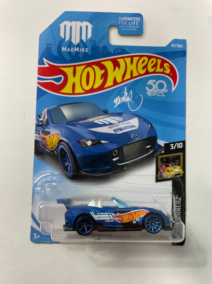 Hot Wheels 1/64 ‘15 Mazda MX-5 Miata Mad Mike Blue - Damaged Box