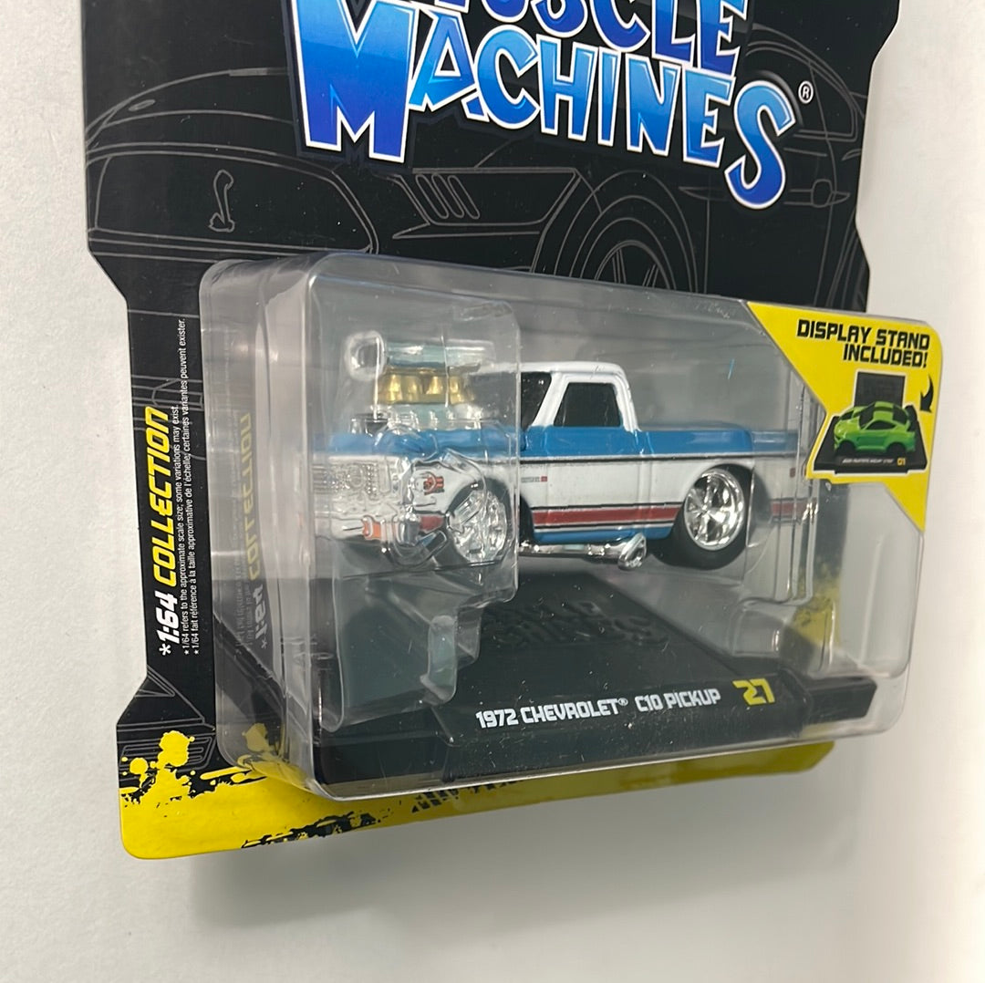 Muscle Machines 1/64 1972 Chevrolet C10 Pickup Blue & White - 15567