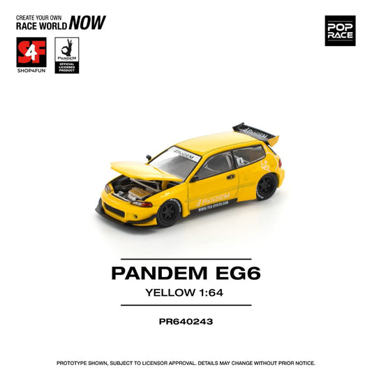 Pop Race 1/64 Philippine Manila Exclusive Pandem Honda Civic EG6 Yellow