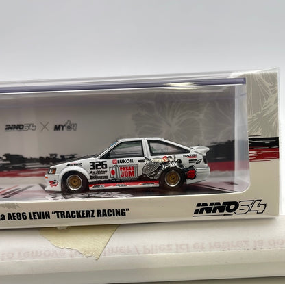 Inno64 1/64 Toyota Corolla AE86 Levin ''Trackerz Racing'' White - IN64- AE86-TRACKERZ - Damaged Box