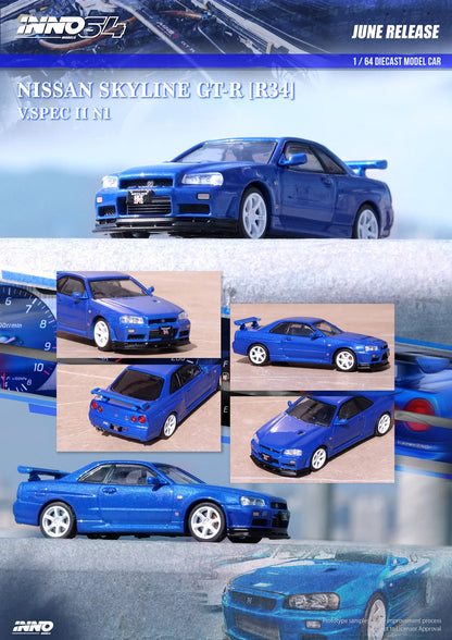 Inno64 1/64 Nissan Skyline GT-R (R34) V-Spec II Nur Bayside Blue