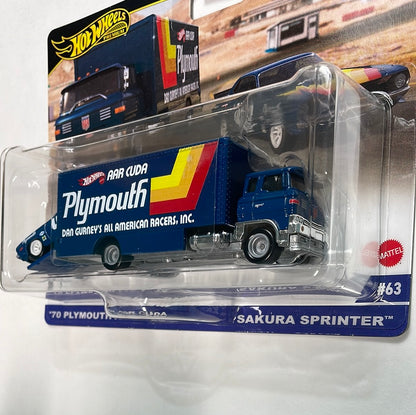 Hot Wheels 1/64 Car Culture Team Transport ‘70 Plymouth AAR Cuda & Sakura Sprinter Blue