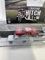 Greenlight 1/64 Racing Hitch & Tow 1986 Chevrolet C30 Custom Deluxe & 1986 Chevrolet Monte Carlo SS #25 Folgers Coffee w/ Flatbed Trailer