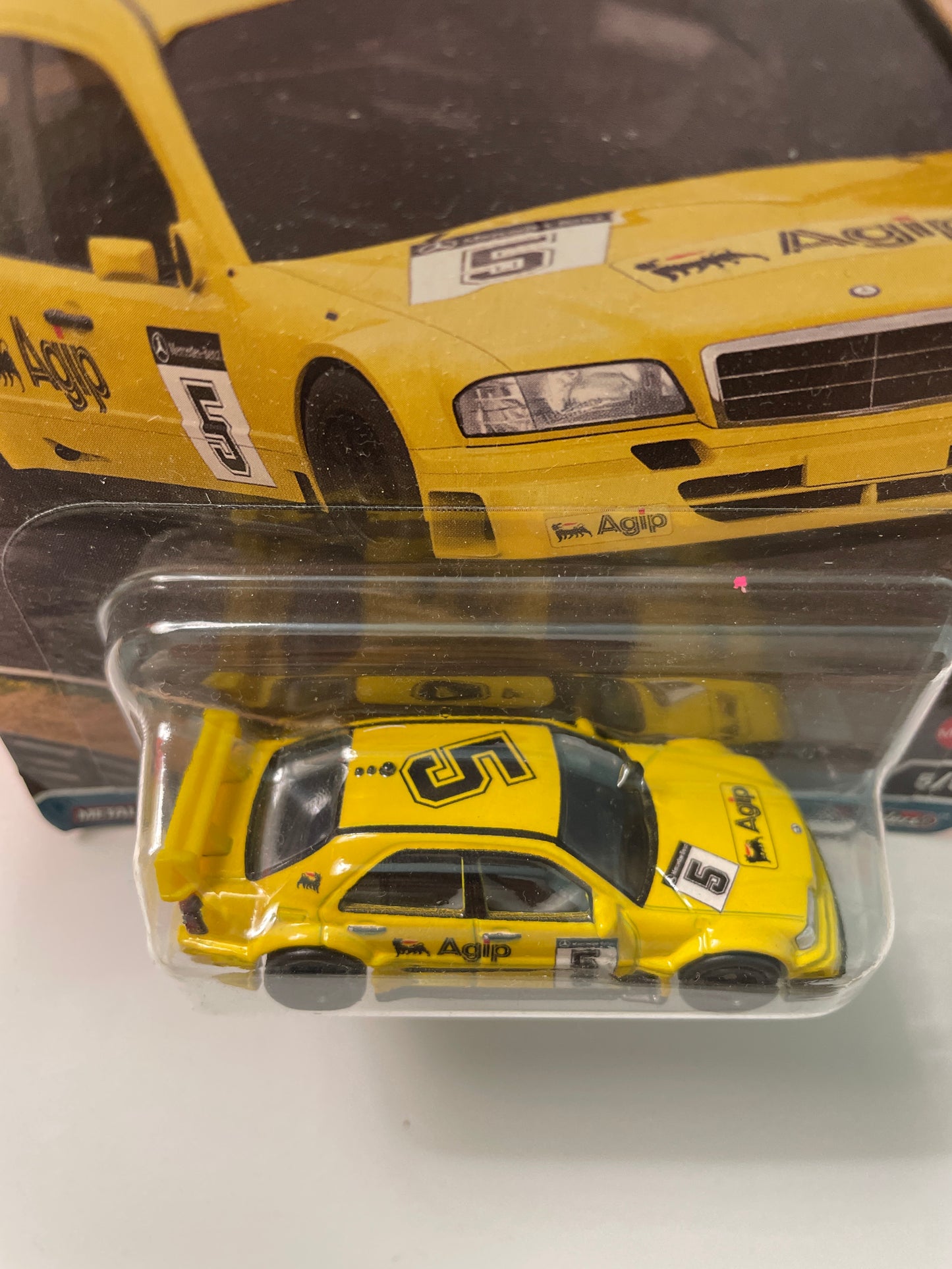 Hot Wheels 1/64 Car Culture Race Day ‘94 AMG- Mercedes C-Class DTM Touring Car Yellow - Damaged Box
