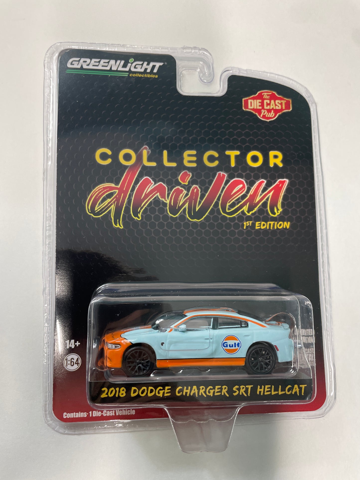 Greenlight 1/64 Collector Driven 1st Edition 2018 Dodge Charger SRT Hellcat Gulf Blue & Orange - 51501-A