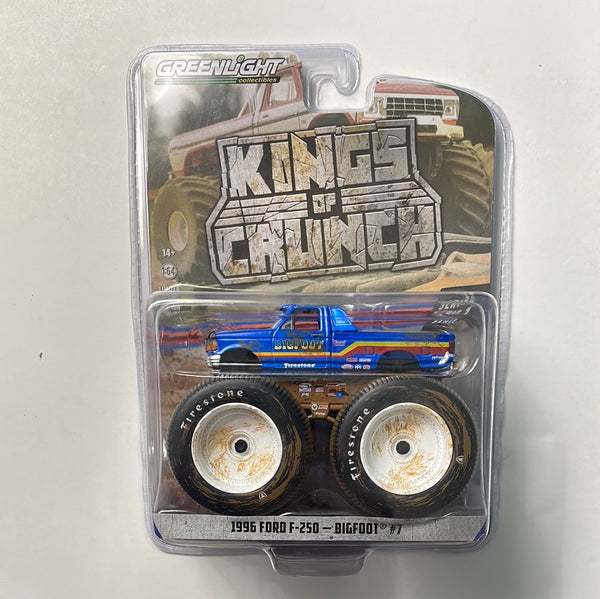 1/64 Greenlight Kings of Crunch Series 7 1996 Ford F-250 Monster Truck (Dirty Version) Bigfoot #7 Blue