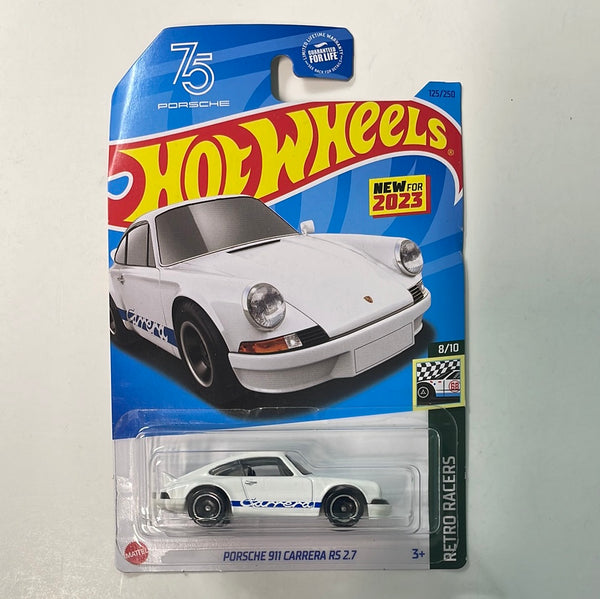 Hot Wheels 1/64 Porsche 911 Carrera RS 2.7 White & Blue - Damaged Card