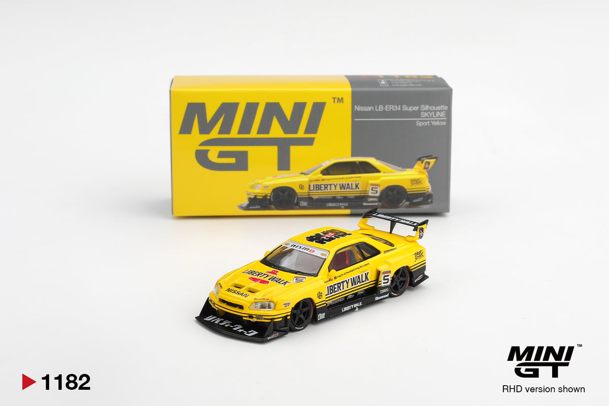 Mini GT 1/64 Nissan LB-ER34 Super Silhouette SKYLINE Sport Yellow - MGT01182