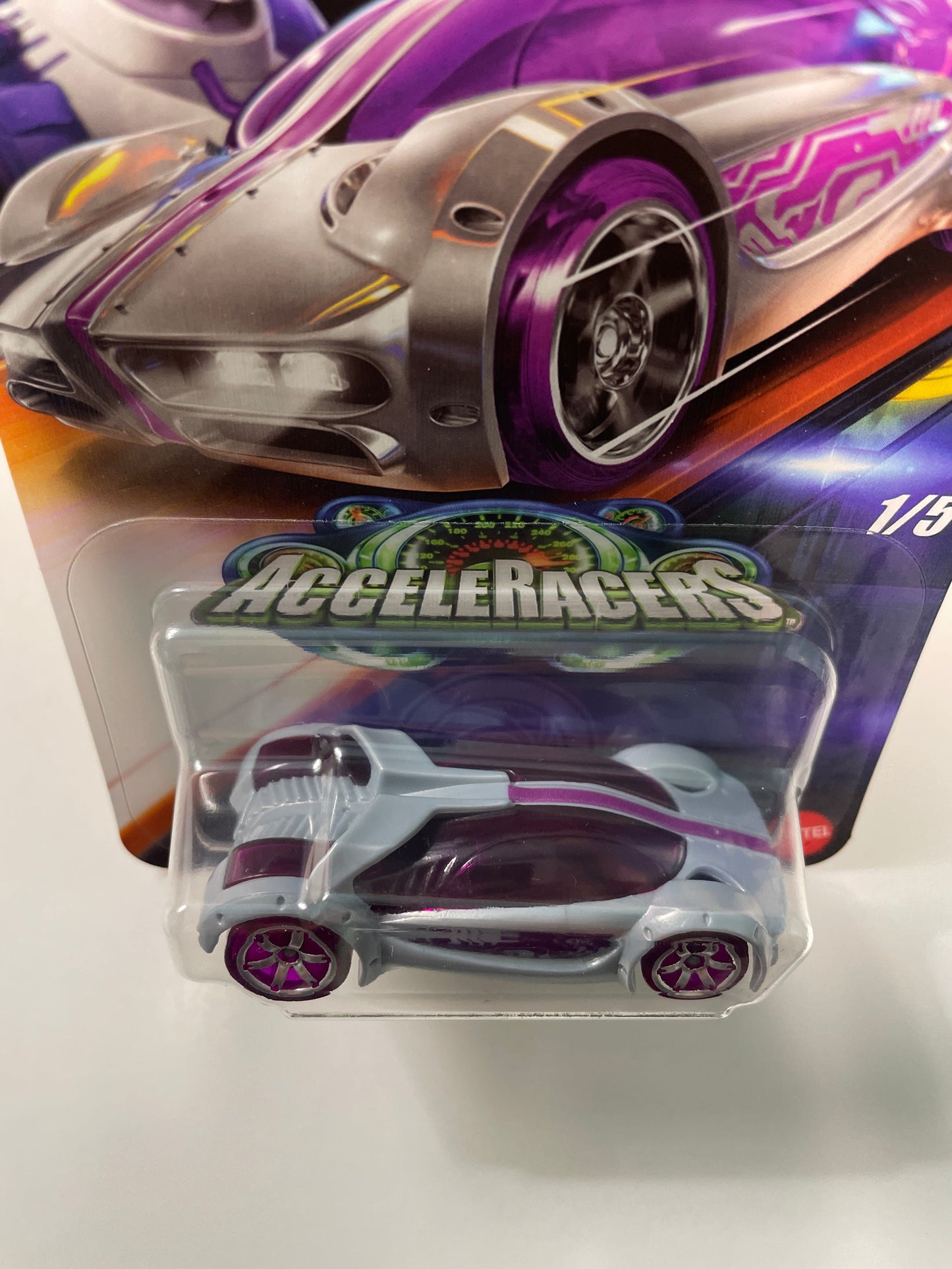 Hot Wheels 1/64 Silver Series Acceleracers Iridium Silencerz Grey/Purple -JCB92 (Euro Card) -Damaged Box